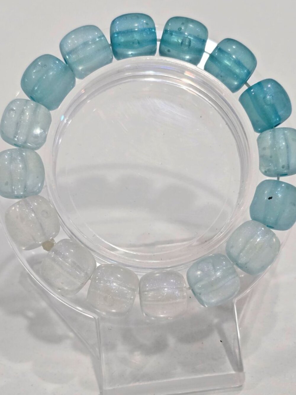 Handmade ✦ Blue Ombre Glow‑In‑The‑Dark Bracelet ✦ Sparkling 10mm Beads Stretchy - Picture 6 of 8